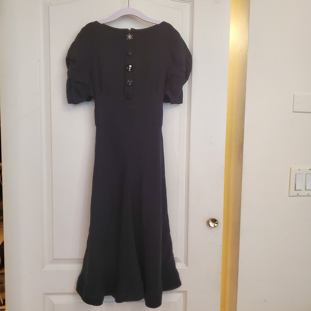 Marc Jacobs Black Silk Puff Sleeve Buttons Midi Dress sz 2